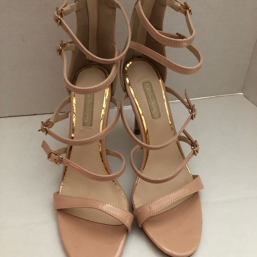 Tan Stiletto Heels with Strappy Design